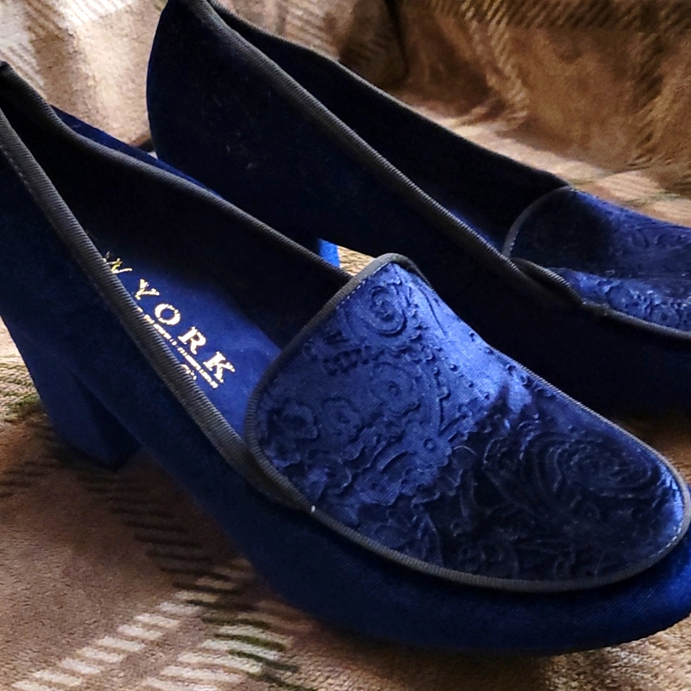New York transit blue suede shoes.